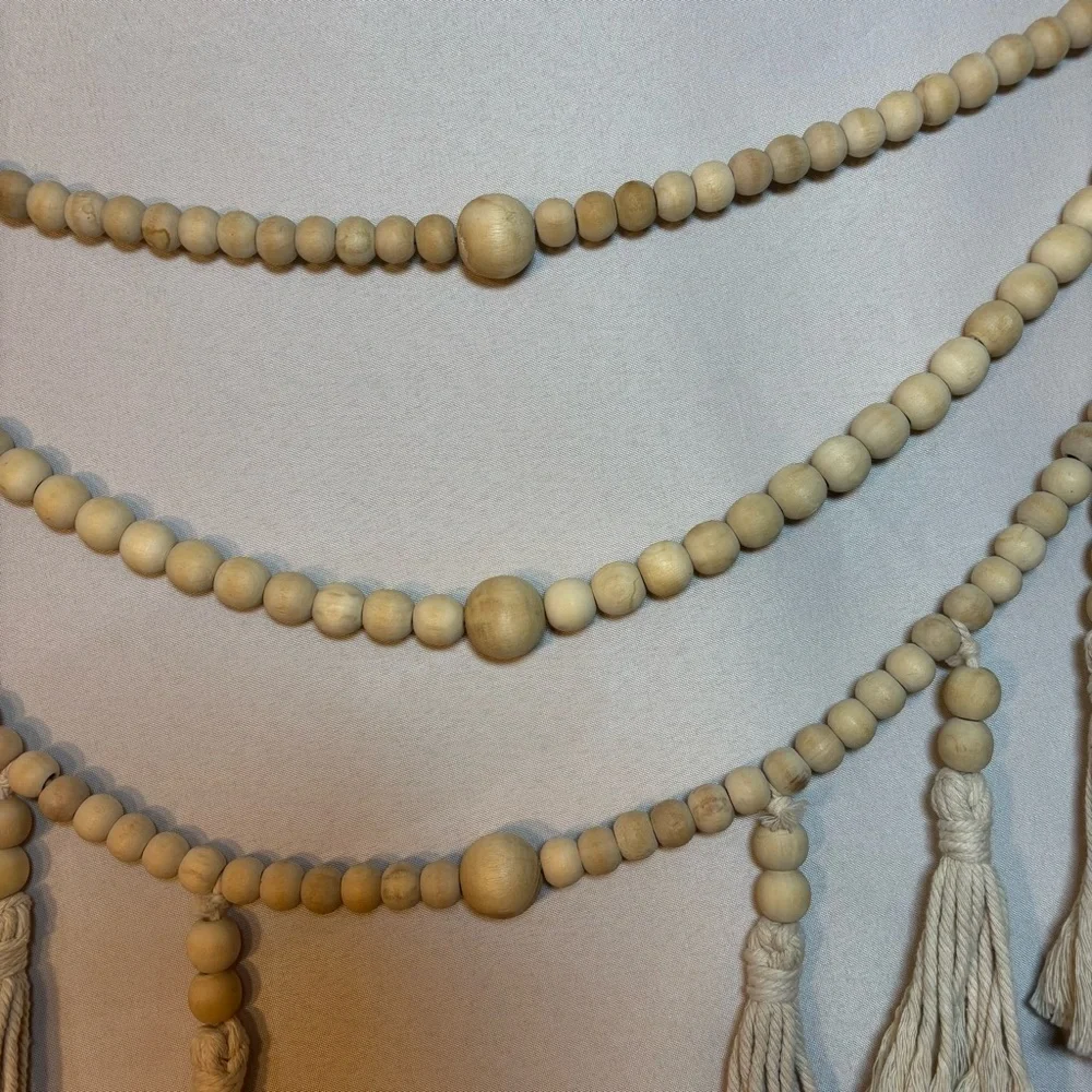 Natural Beaded Tassel Wall Hanging Boho Farmhouse
